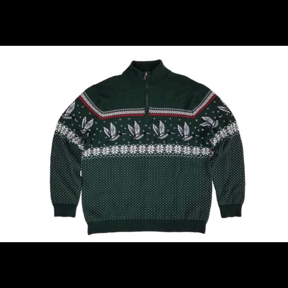 New 3XL Mens Green Holiday Zip Neck Sweater